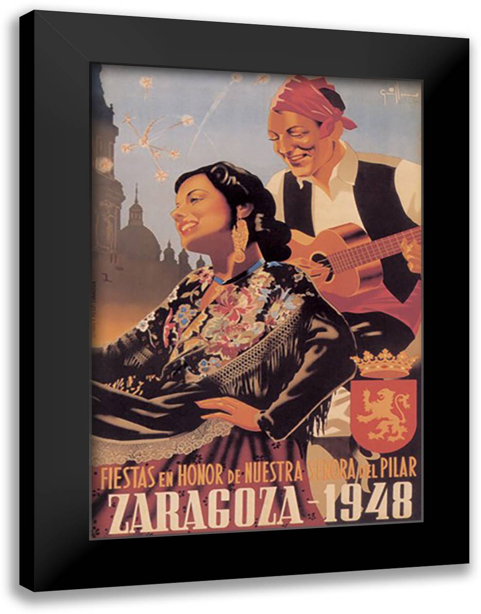 Zaragosa: 1948 16x22 Black Modern Wood Framed Art Print Poster by Menecier, Guillermo