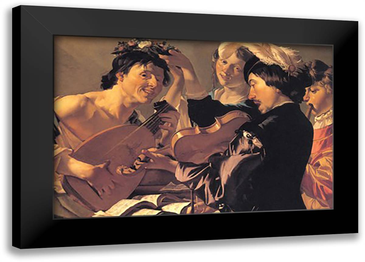 Musicians Playing in Broken Consort 22x16 Black Modern Wood Framed Art Print Poster