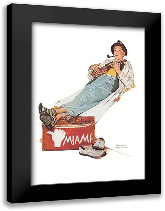 Lounging Ukulele Player 16x22 Black Modern Wood Framed Art Print Poster by Rockwell, Norman