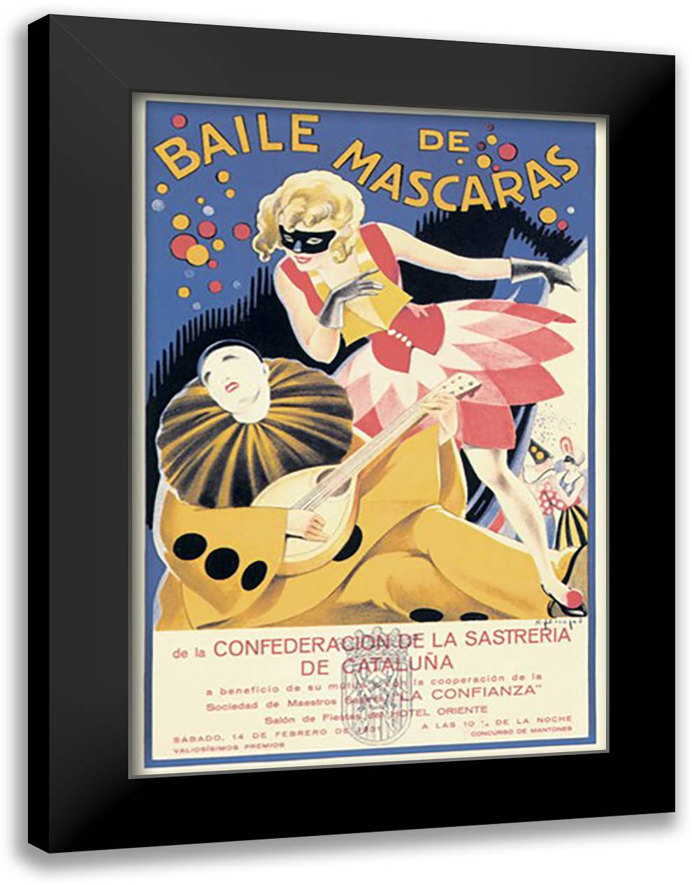 Baile de Mascaras 16x22 Black Modern Wood Framed Art Print Poster by Fabregas, R.