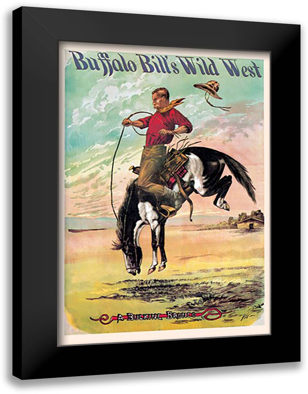 Buffalo Bill: A Bucking Bronco 16x22 Black Modern Wood Framed Art Print Poster