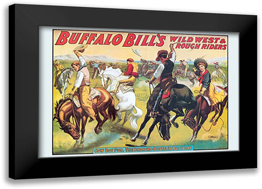 Buffalo Bill: Cowboy Fun - The Bronco Busters Busy Day 22x16 Black Modern Wood Framed Art Print Poster