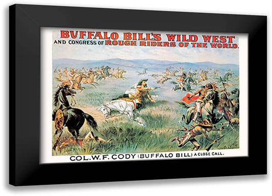 Buffalo Bill: A Close Call 22x16 Black Modern Wood Framed Art Print Poster