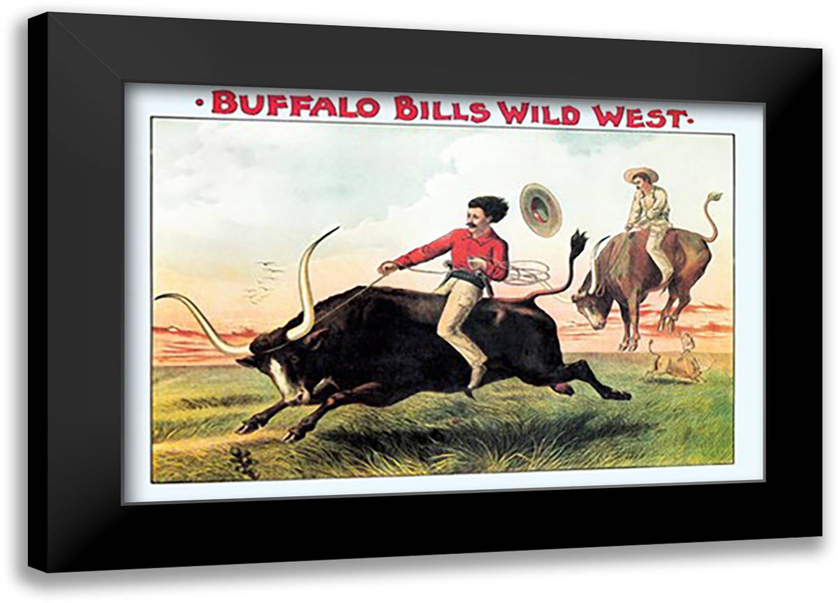 Buffalo Bill: Steer Riding 22x16 Black Modern Wood Framed Art Print Poster