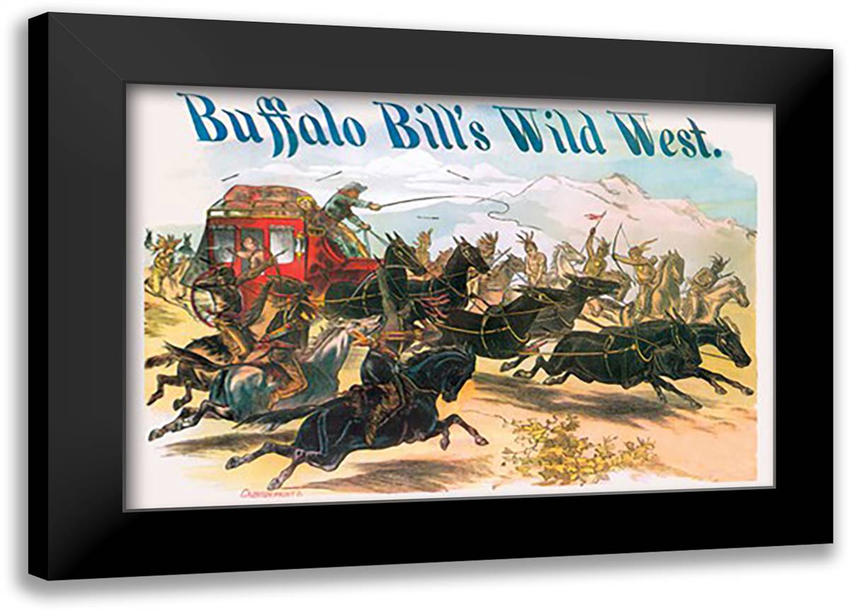 Buffalo Bill: Attack on Stagecoach 22x16 Black Modern Wood Framed Art Print Poster