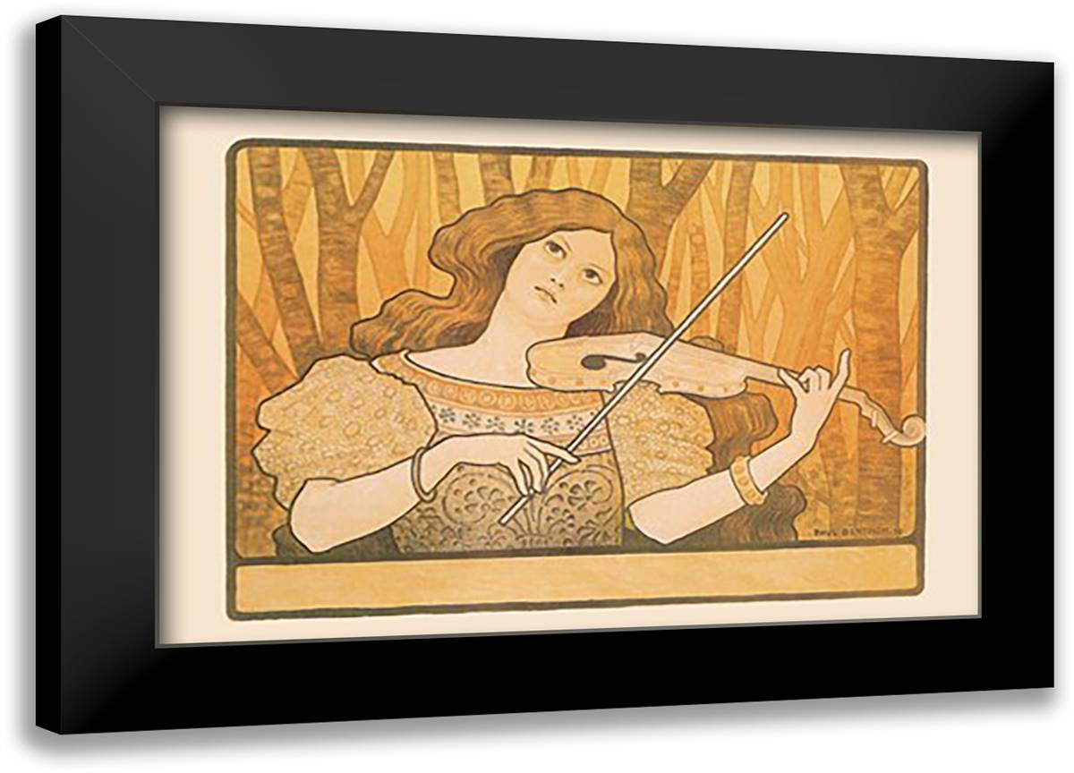 Woman Plays the Violin 22x16 Black Modern Wood Framed Art Print Poster by Berthon, Paul