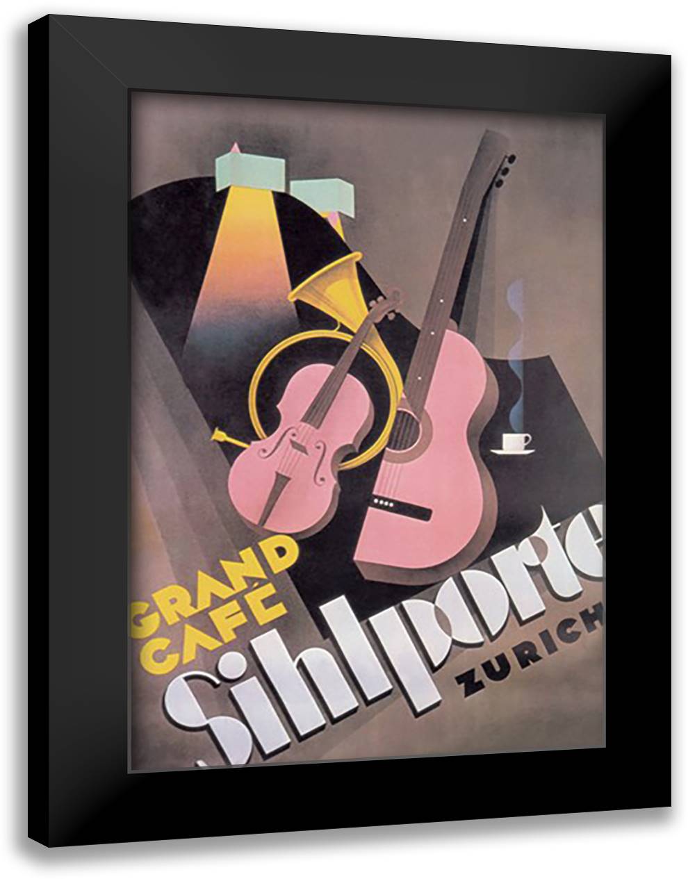 Sihlporte Grand Caf 16x22 Black Modern Wood Framed Art Print Poster