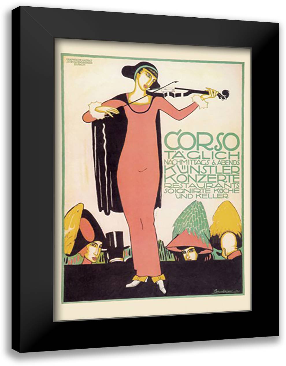 Violinist in a Pink Dress 16x22 Black Modern Wood Framed Art Print Poster