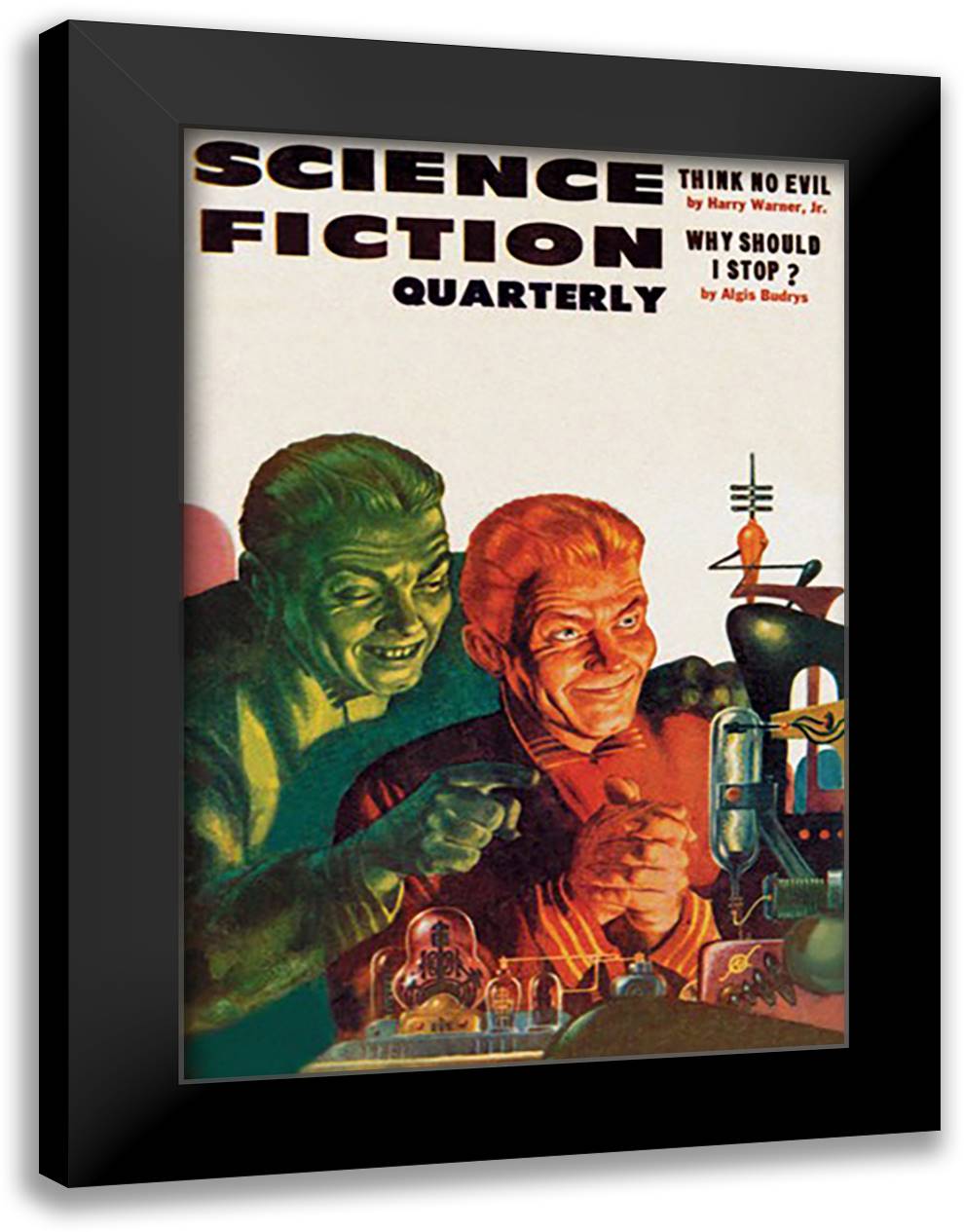 Science Fiction Quarterly: Diabolical Scheming 16x22 Black Modern Wood Framed Art Print Poster