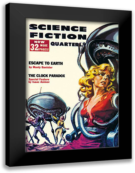 Science Fiction Quarterly: Robot Attack 16x22 Black Modern Wood Framed Art Print Poster