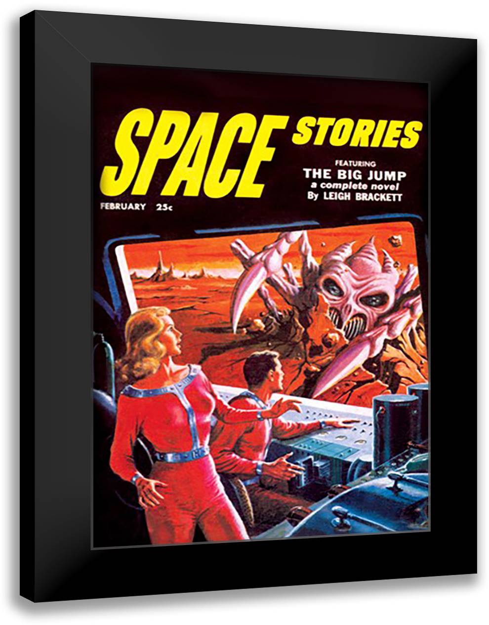 Space Stories: Space Monster Attack 16x22 Black Modern Wood Framed Art Print Poster