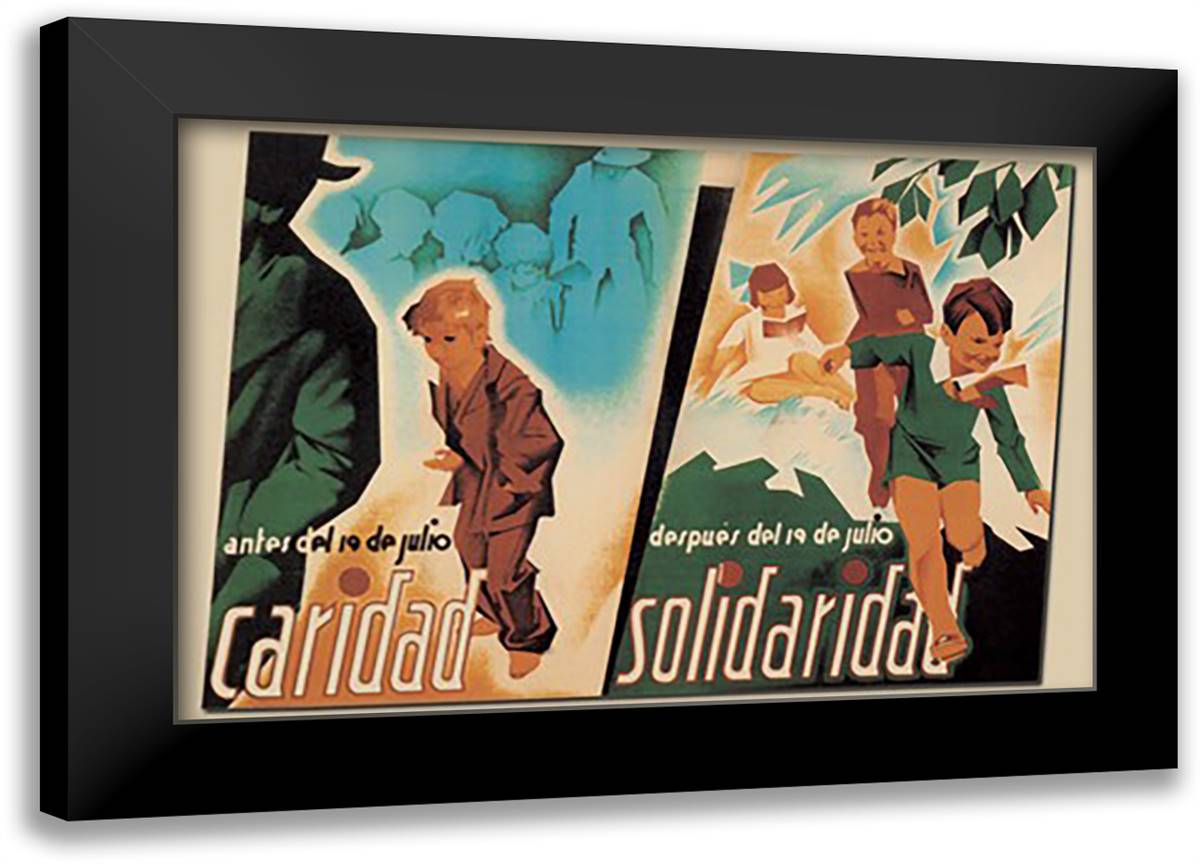 Before July 19, Charity - After July 19, Solidarity 22x16 Black Modern Wood Framed Art Print Poster by Ballester, Arturo