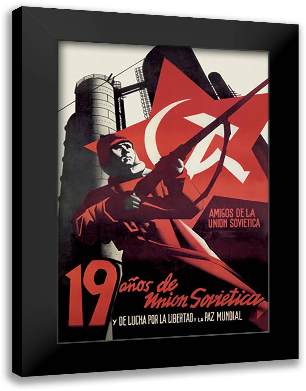 Nineteen Years of the Soviet Union and the Fight for Freedom and World Peace 16x22 Black Modern Wood Framed Art Print Poster by Renau, Josep