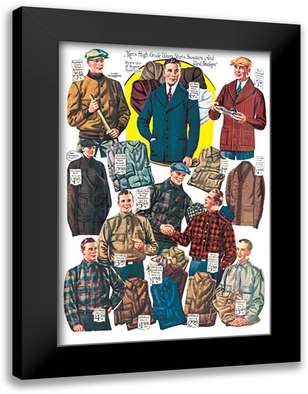 Men's Shirts, Sweaters, and Wind Breakers 16x22 Black Modern Wood Framed Art Print Poster