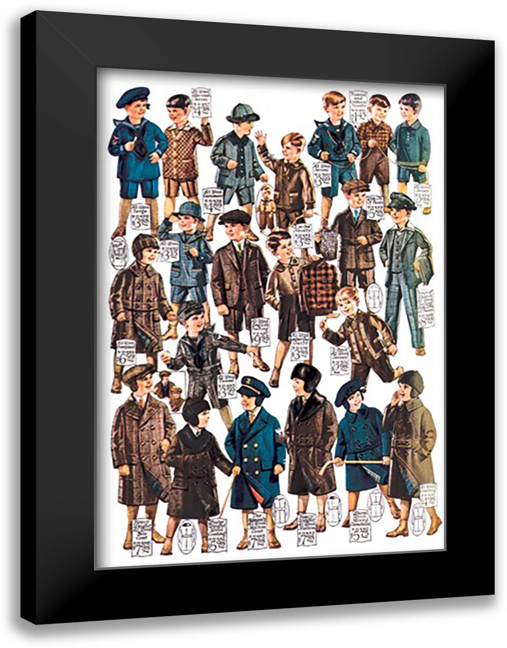 Little Boys Modeling Garments 16x22 Black Modern Wood Framed Art Print Poster