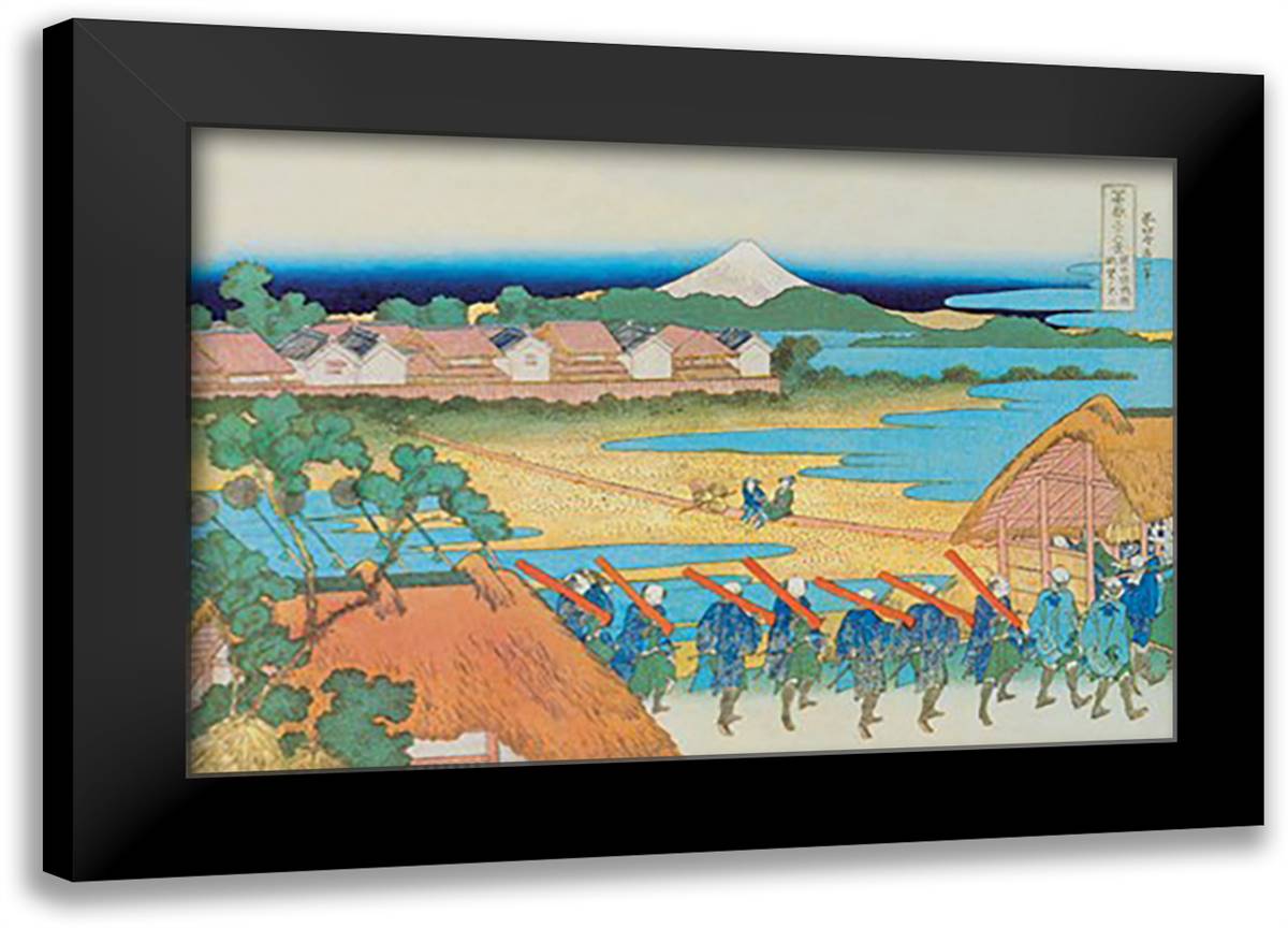 Japanese Army Drill 22x16 Black Modern Wood Framed Art Print Poster by Hokusai, Katsushika