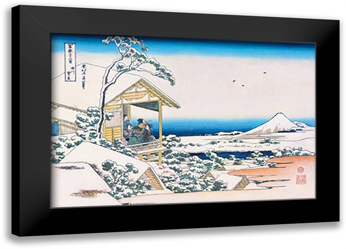 View of Mount Fuji in Winter 22x16 Black Modern Wood Framed Art Print Poster by Hokusai, Katsushika