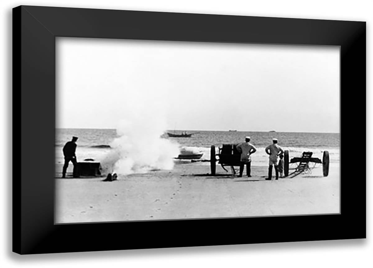 Messenger Line and Cannon Drill, Salisbury, Massachusetts 22x16 Black Modern Wood Framed Art Print Poster
