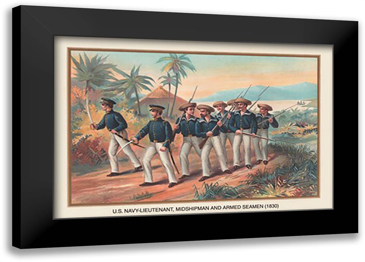 Lieutenant, Midshipman and Armed Seamen, 1830 22x16 Black Modern Wood Framed Art Print Poster by Plank, Werner