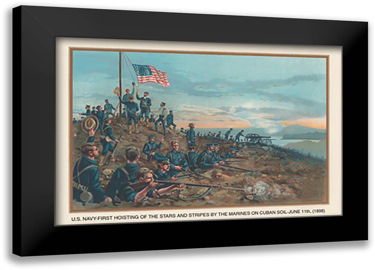 Hoisting of the Stars and Stripes on Cuban Soil, June 11, 1898 22x16 Black Modern Wood Framed Art Print Poster by Plank, Werner