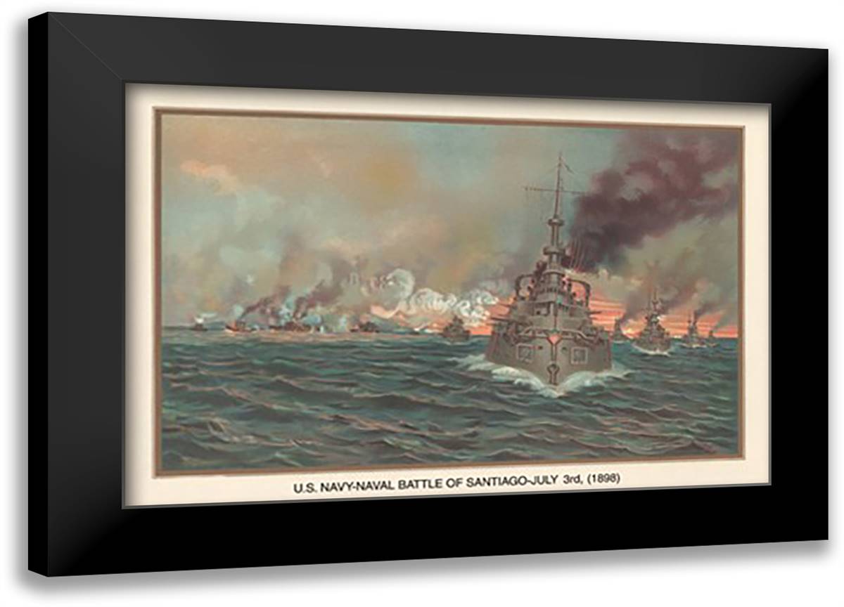 Naval Battle of Santiago, July 3rd, 1898 22x16 Black Modern Wood Framed Art Print Poster by Plank, Werner
