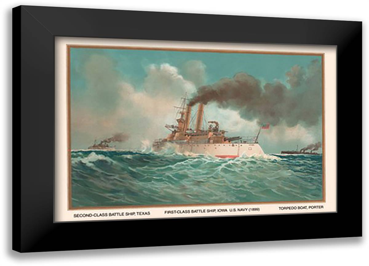Battleship Texas, Battleship Iowa, and Torpedoboat Porter, 1899 22x16 Black Modern Wood Framed Art Print Poster by Plank, Werner