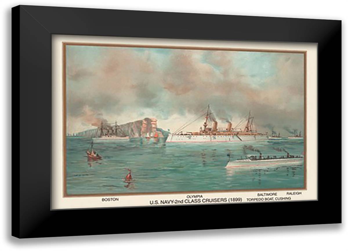 U.S. Navy 2nd Class Cruisers (1899) - Olympia 22x16 Black Modern Wood Framed Art Print Poster by Plank, Werner
