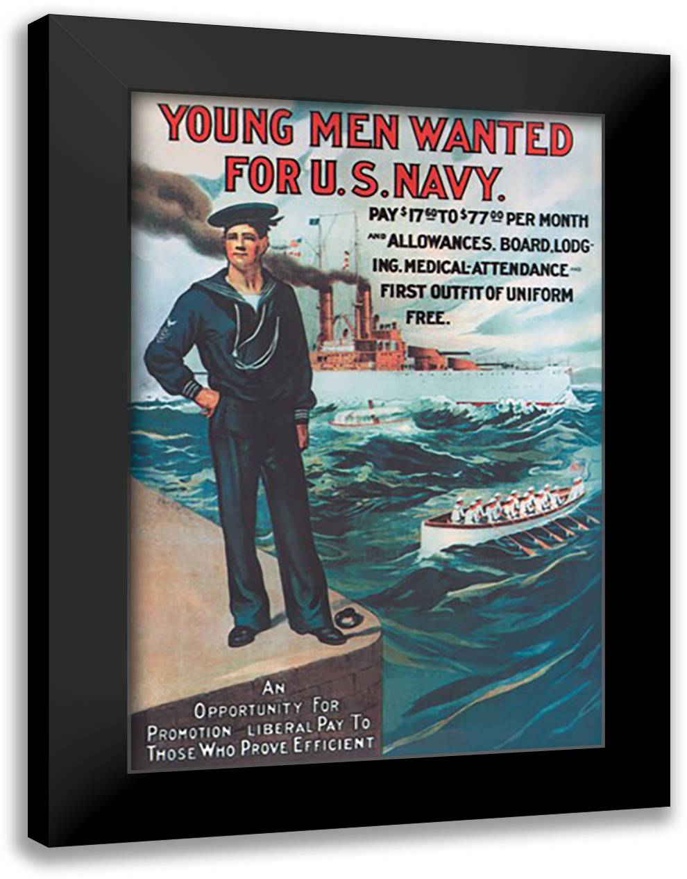 Young Men Wanted for U.S. Navy 16x22 Black Modern Wood Framed Art Print Poster