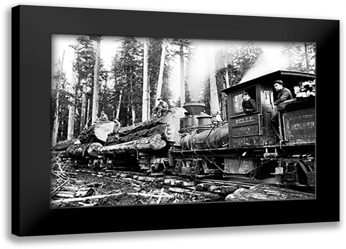 Logging Train 22x16 Black Modern Wood Framed Art Print Poster by Kinsey, Clark