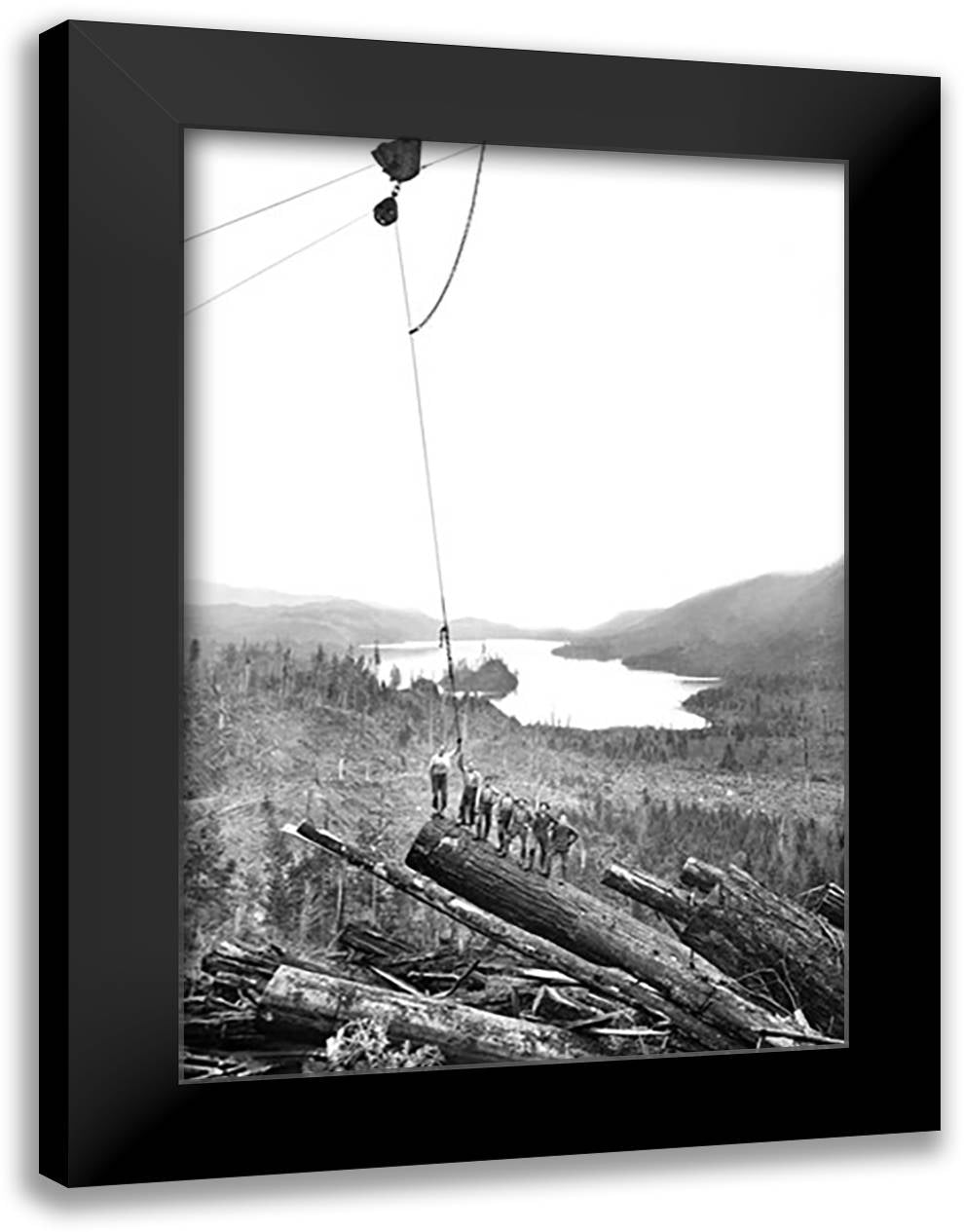 Logging Scene 16x22 Black Modern Wood Framed Art Print Poster by Kinsey, Clark