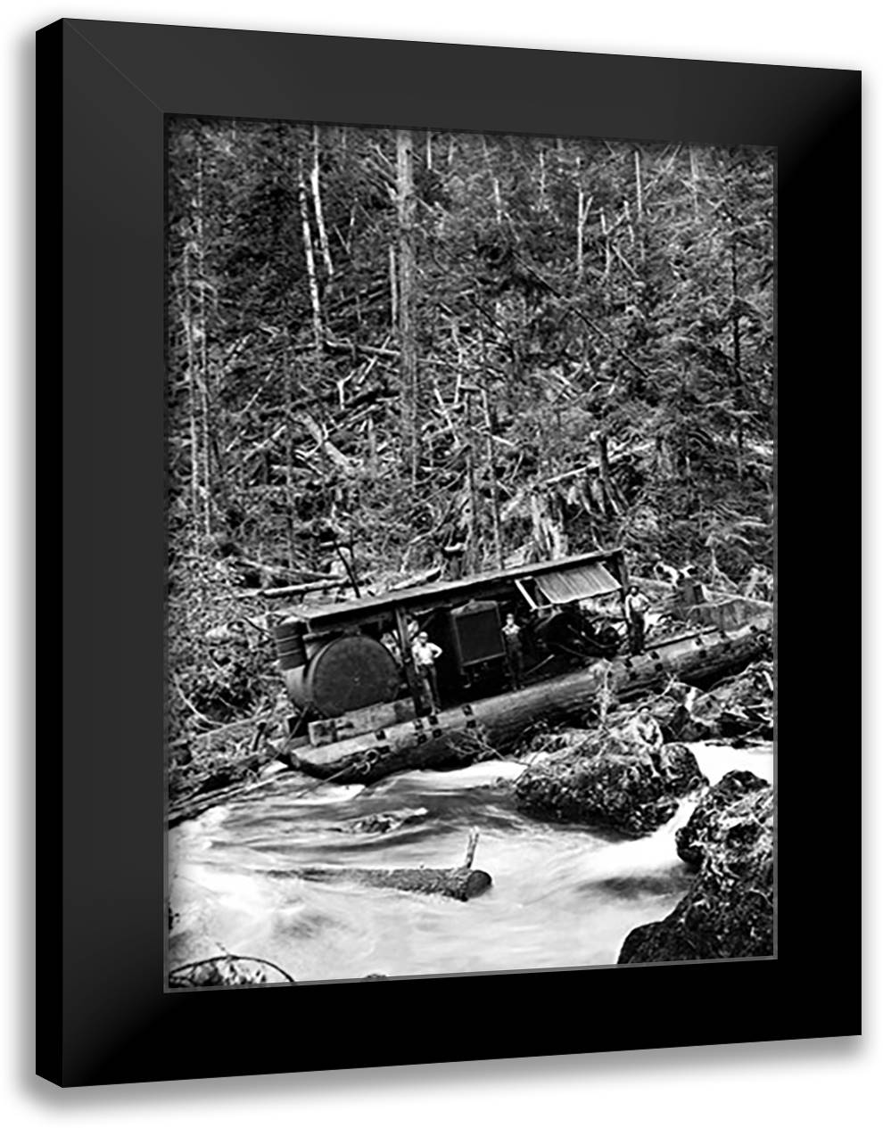 Logging Boat in a Tangle 16x22 Black Modern Wood Framed Art Print Poster by Kinsey, Clark