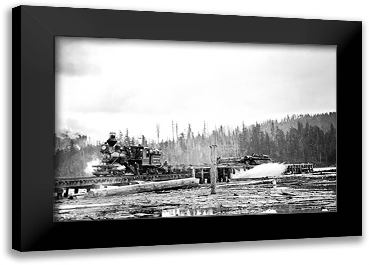 Unloading Logs 22x16 Black Modern Wood Framed Art Print Poster by Kinsey, Clark