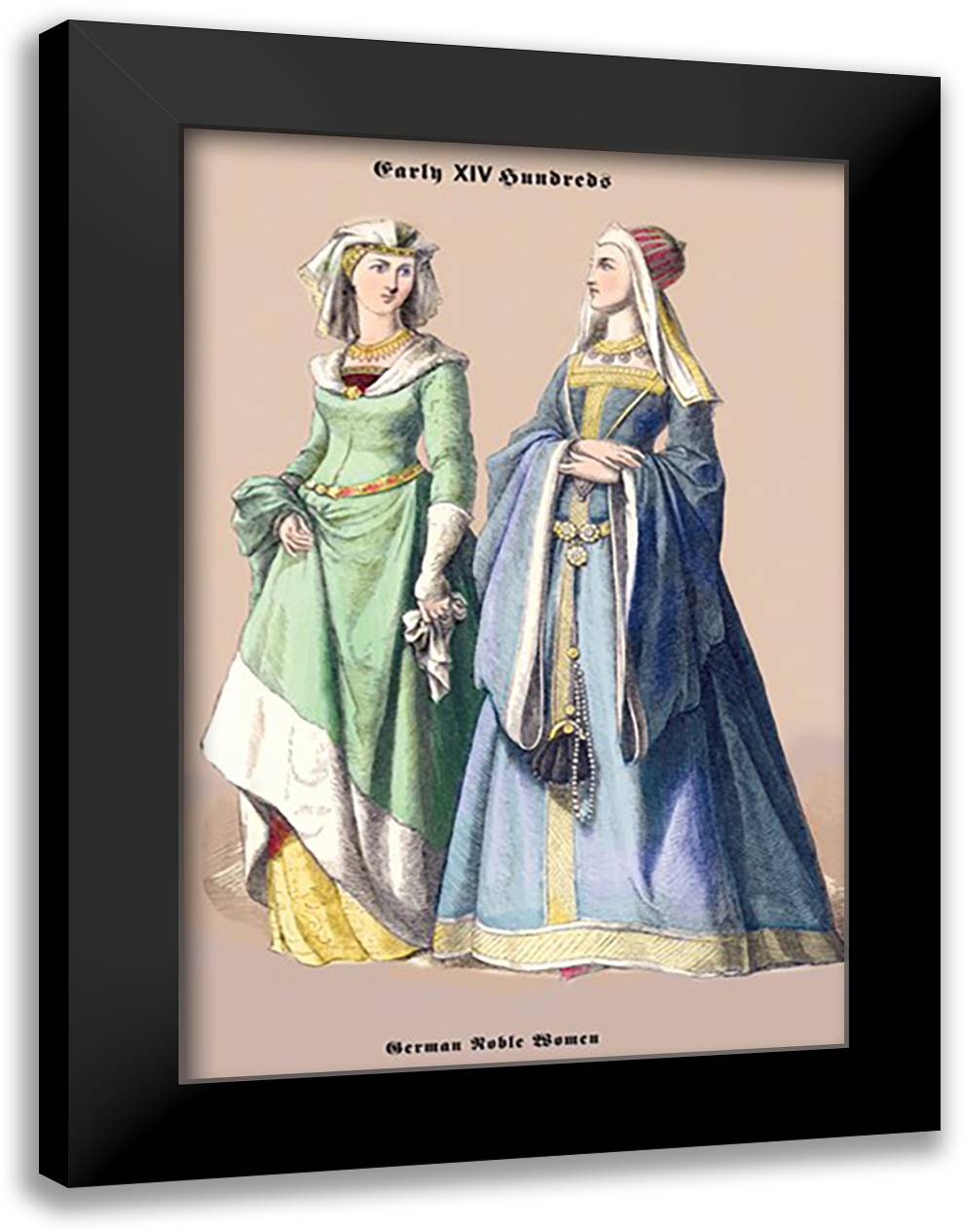 German Noblewomen, 15th Century 16x22 Black Modern Wood Framed Art Print Poster by Brown, Richard