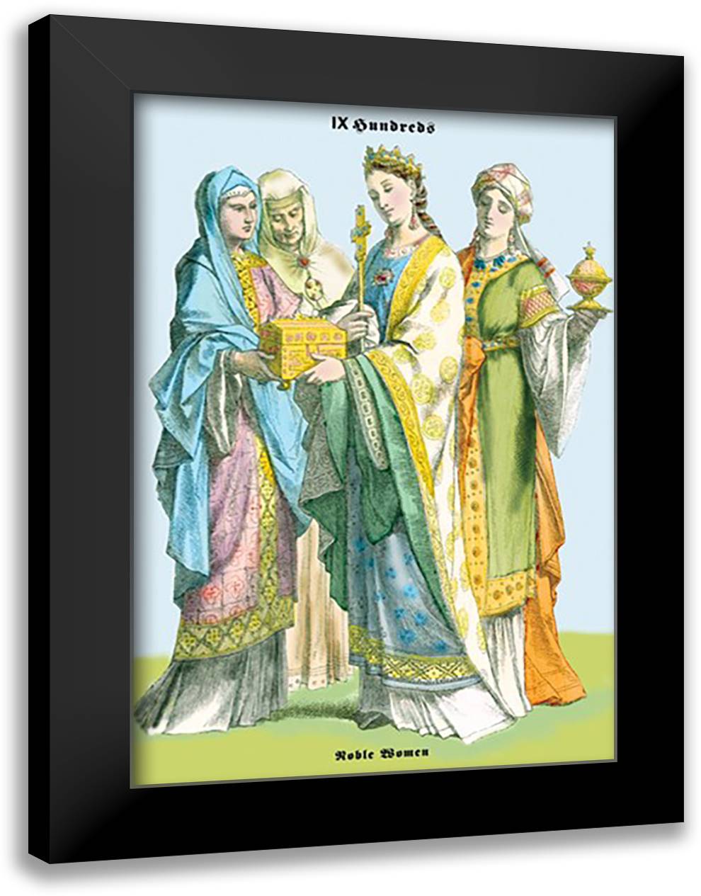 Noblewomen, 15th Century 16x22 Black Modern Wood Framed Art Print Poster by Brown, Richard