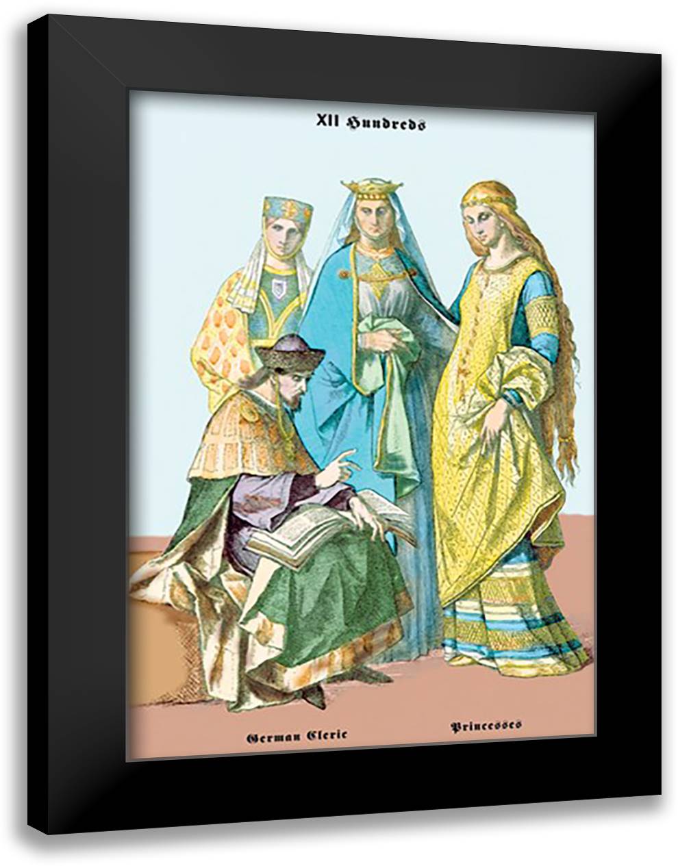German Cleric and Princesses, 13th Century 16x22 Black Modern Wood Framed Art Print Poster by Brown, Richard