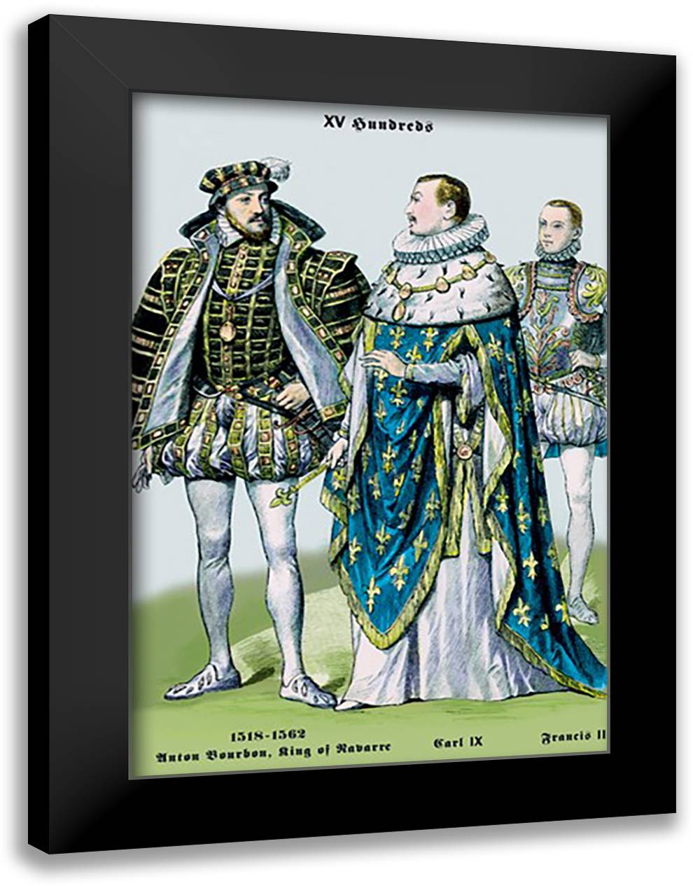 Anton Bourbon, King of Navarre, Carl IX, and Francis II, 16th Century 16x22 Black Modern Wood Framed Art Print Poster by Brown, Richard