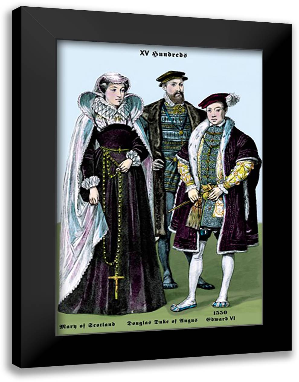 Mary of Scotland, Douglas Duke of Angus, and Edward VI, 14th Century 16x22 Black Modern Wood Framed Art Print Poster by Brown, Richard