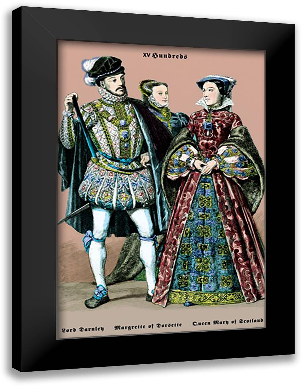 Lord Darnley, Margarette of Dorsette, and Mary Queen of Scotland, 16th Century 16x22 Black Modern Wood Framed Art Print Poster by Brown, Richard