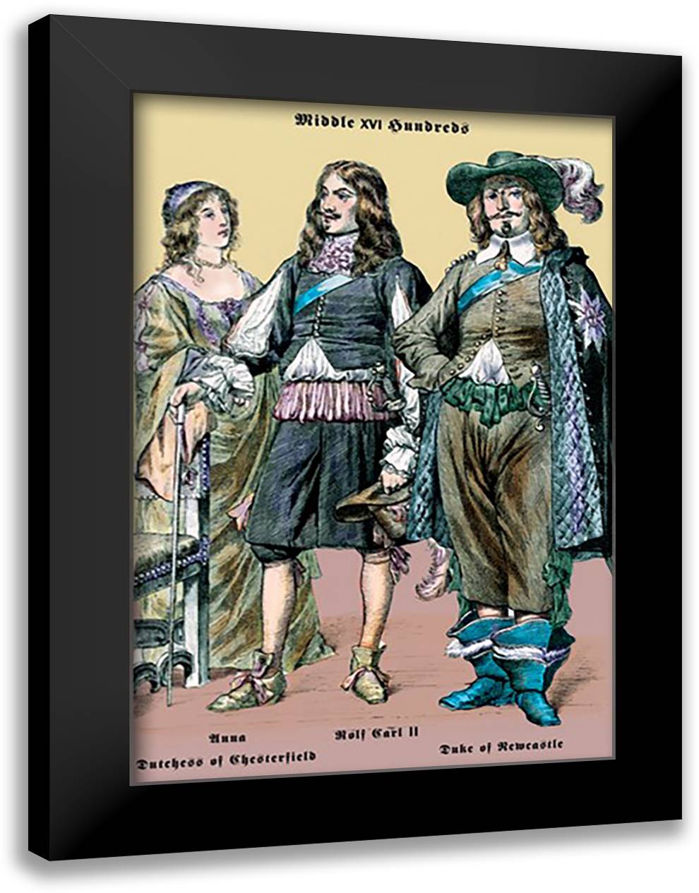 Anna Dutchess of Chesterfield, Rolf Carl II, and the Duke of Newcastle, 17th. Century 16x22 Black Modern Wood Framed Art Print Poster by Brown, Richard