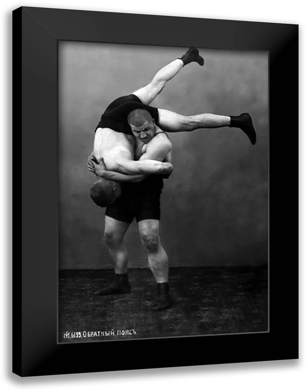 Ready to Drop: Russian Wrestlers 16x22 Black Modern Wood Framed Art Print Poster