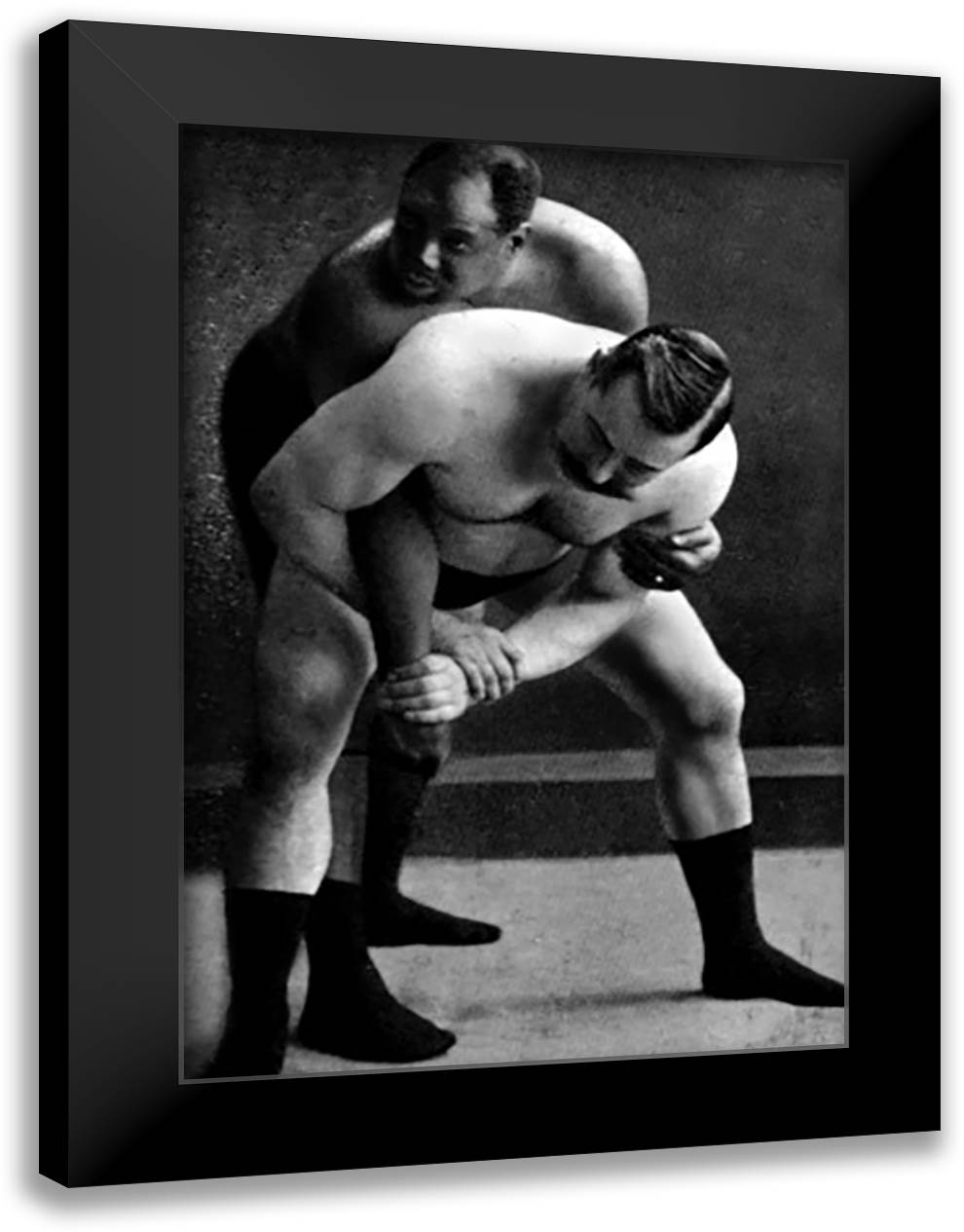 Wrist Lock: Russian Wrestlers 16x22 Black Modern Wood Framed Art Print Poster