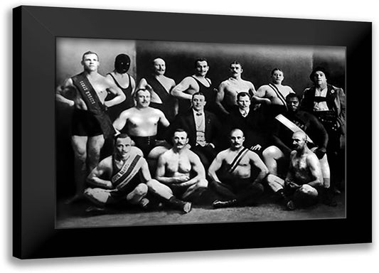 Team of Champion Russian Wrestlers 22x16 Black Modern Wood Framed Art Print Poster