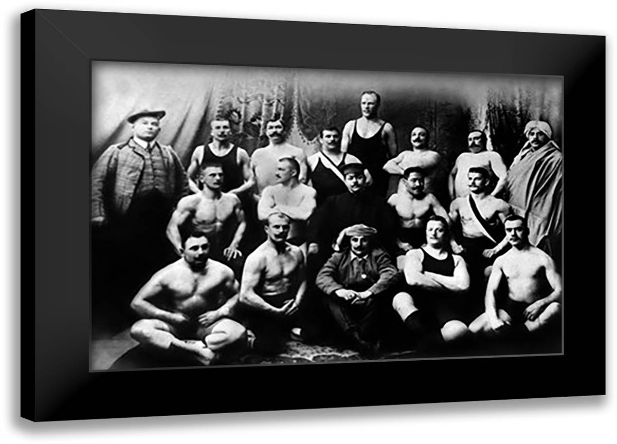 Group of Russian Wrestlers 22x16 Black Modern Wood Framed Art Print Poster