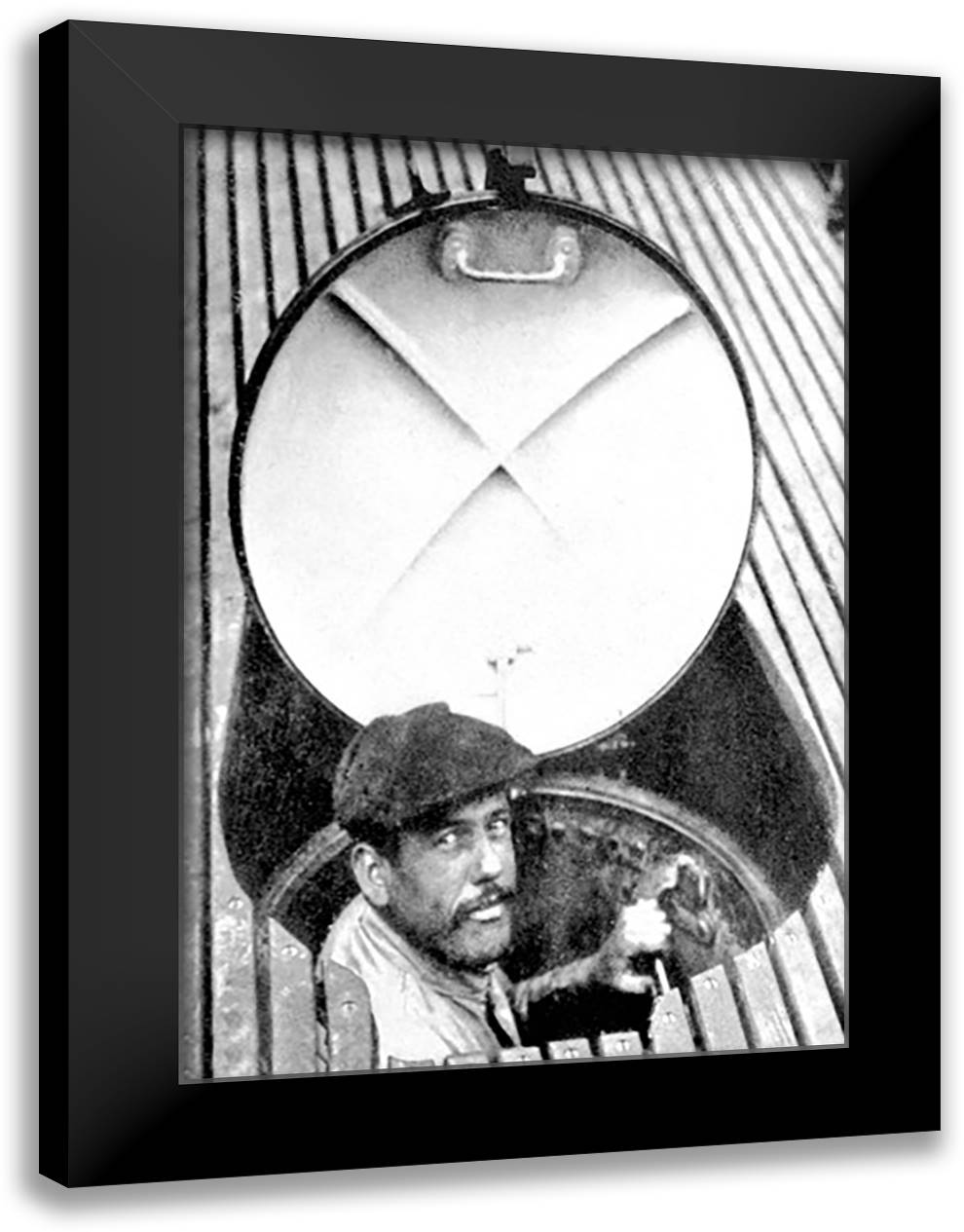 Aboard a French Submarine 16x22 Black Modern Wood Framed Art Print Poster by Underwood & Underwood