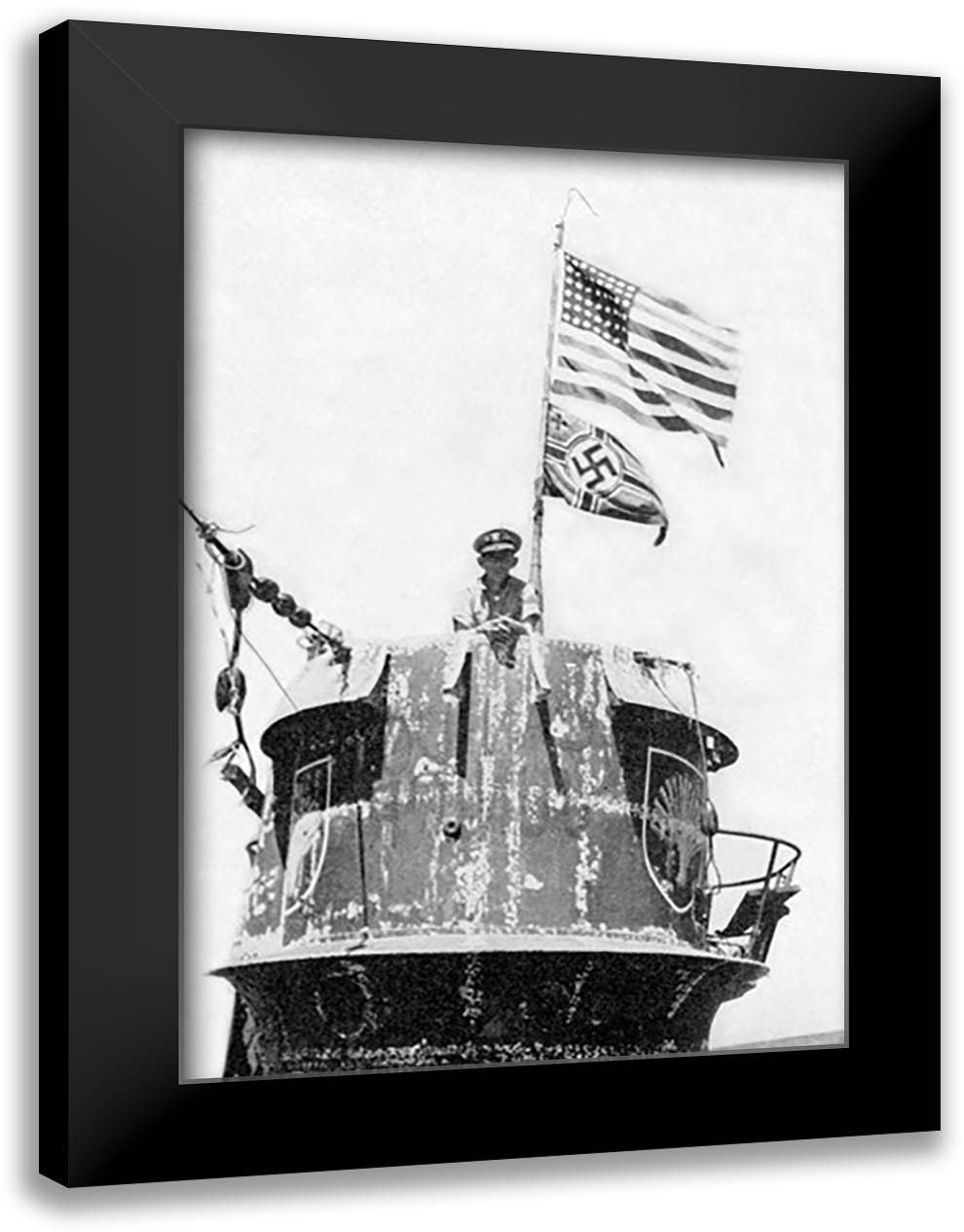 Old Glory Flies over the U-505 16x22 Black Modern Wood Framed Art Print Poster