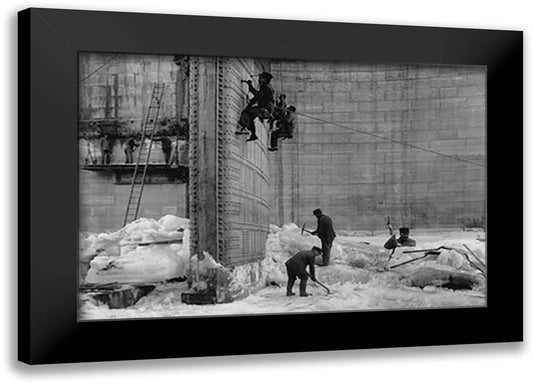 Removing Ice From the St. Mary's Lock 22x16 Black Modern Wood Framed Art Print Poster