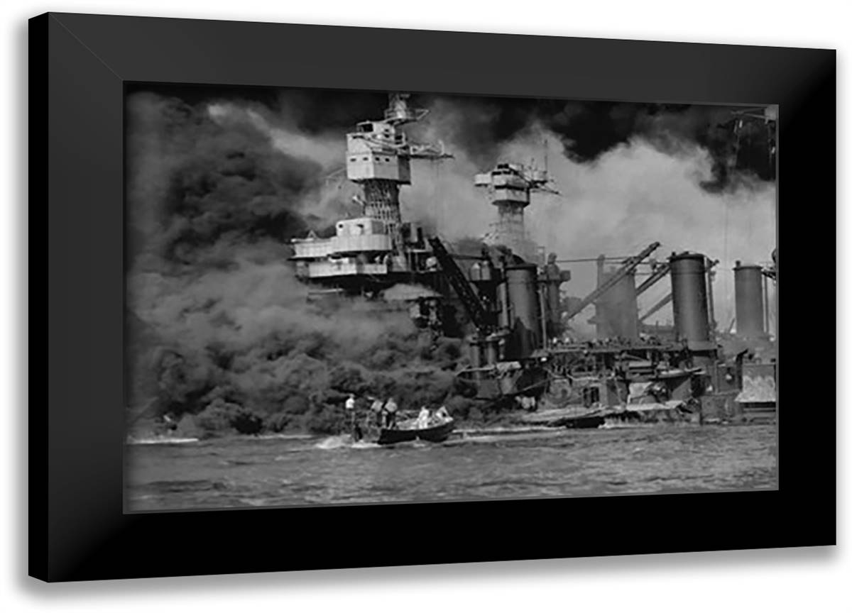 USS West Virginia at Pearl Harbor 22x16 Black Modern Wood Framed Art Print Poster by Labarta, L