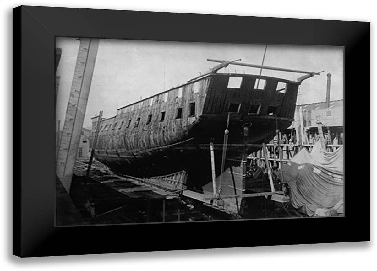 USS Constitution on the Ways 22x16 Black Modern Wood Framed Art Print Poster