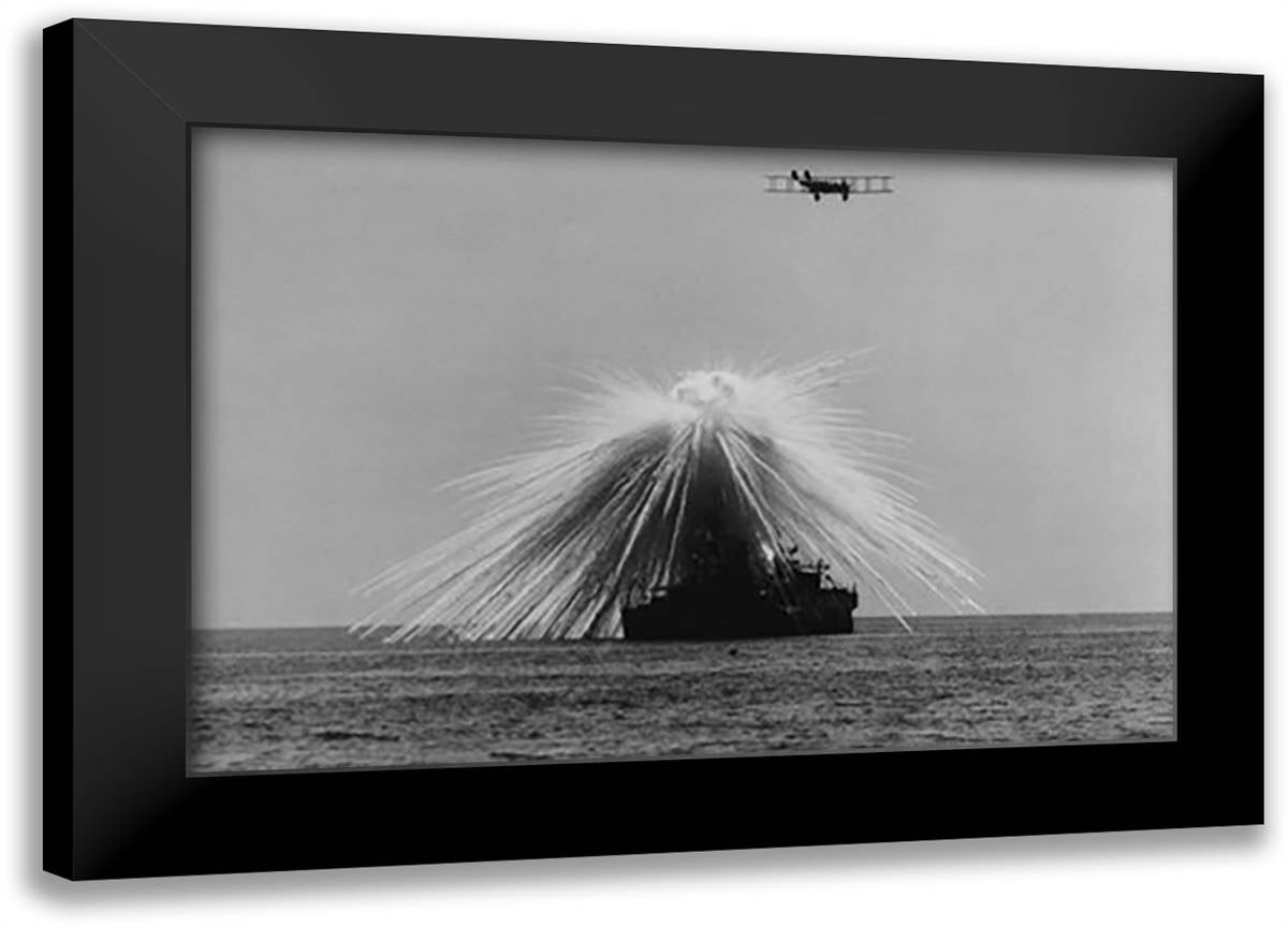 Bombing of the USS Alabama 22x16 Black Modern Wood Framed Art Print Poster