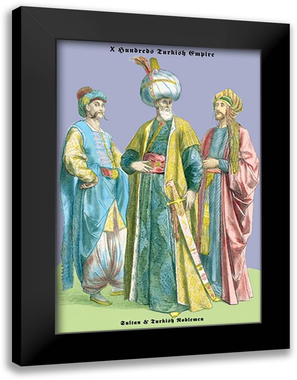 Turkish Noblemen & Sultan, 11th Century 16x22 Black Modern Wood Framed Art Print Poster by Brown, Richard